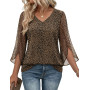 Hotouch Chemisier Femme Manches 3/4 Elegant Fluide Double épaisseur Tunique | col en V Mousseline Blouse Haut| Floral/Unie/Paill