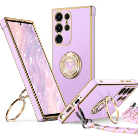 XYZ Coque pour Samsung Galaxy S25 Ultra avec Cordon, Violet | Double Anneau de Support Cœur, pour Filles et Femmes, Coque de Pro