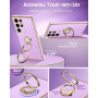 XYZ Coque pour Samsung Galaxy S25 Ultra avec Cordon, Violet | Double Anneau de Support Cœur, pour Filles et Femmes, Coque de Pro
