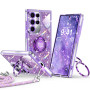 XYZ Coque pour Samsung Galaxy S25 Ultra, Housse de Téléphone Brillante Bling à Strass avec Support Cœur à 2 Anneaux & Lanière, C