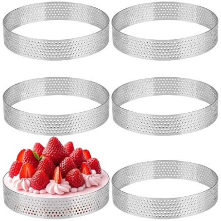 Teokantz 6 Pièces 10 cm Cercle à Pâtisserie, Cercle à Tarte Perforé | 430 Acier Inoxydable, Moule à Tarte, Tartelette, Pâtisseri