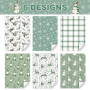Lot de 6 feuilles de papier cadeau de Noël vert sauge, bonshommes de neige, flocons de neige, branches de pin, rennes, gnomes, 6