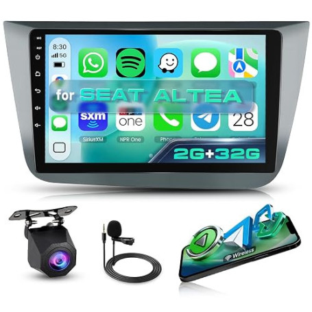 Hodozzy 2G+32G Android Autoradio pour Seat Altea 2004-2016/Toledo 2004-2009 | CarPlay Android Auto Sans Fil, 2 Din 9 Pouces Écra