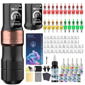 POSEIDON Kit Machine à Tatouer Sans Fil, Course Réglable, 2 Batteries | 87 Pièces, 7 Réglages de Course 2,4-4,2mm, Mode Pointill