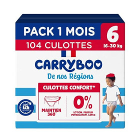 Carryboo - 104 Culottes Taille 6 (16-30kg) - Saines et Ultra Absorbantes | Maintien 360° - Facile à enfiler - Fabriquées en Fran