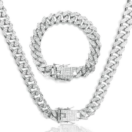 LOCCY 12 MM Chaîne Cubain Diamant Homme, collier chaîne homme chaîne cubaine à maillons, 50/55/60cm Collier unisexe style Miami