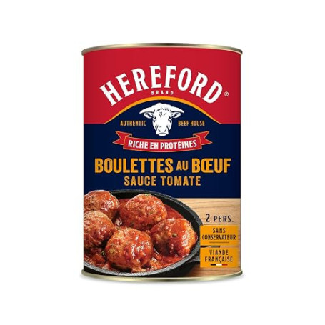 Hereford - Boulettes au Boeuf Sauce Tomate - 100% Viande origine France - Sans Conservateur - Pour 2 Personnes