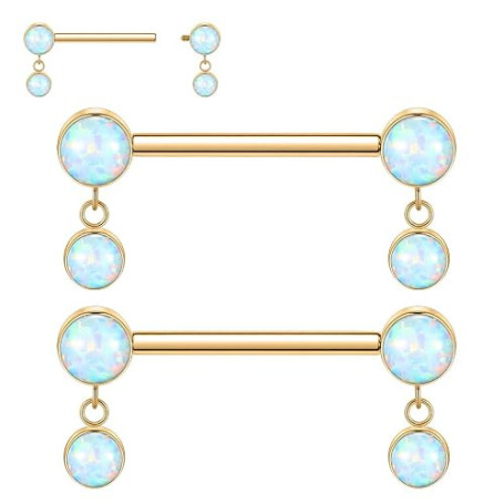 AROWRO Lot de 4 piercings pour téton en titane - Unisexe - Forme circulaire - Pierre transparente - Fermeture à vis - Qualité im
