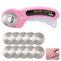 Cutter Rotatif Couture 45mm Rose avec 10 Lames de Rechange, Couteau Circulaire en Acier Inoxydable avec Mécanisme de Protection