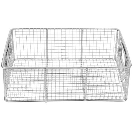Panier à Frites en Acier Inoxydable Argenté, Grand Modèle Rectangulaire | Poignées Intégrées, Panier de Cuisson en Filet, Usage