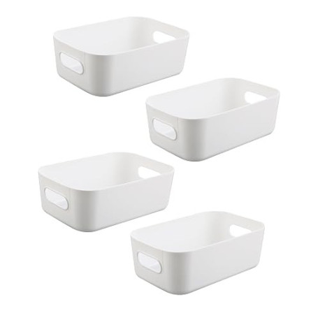 Boîtes de rangement blanches 4 pièces – Bac rangement plastique & panier de rangement, boîtes empilables pour cuisine, armoire e