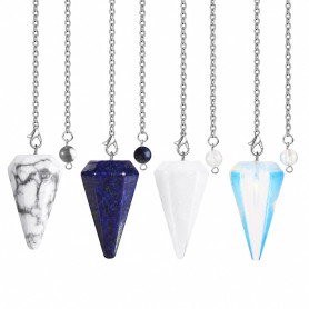 4Pcs Pendule Divinatoire de Radiesthésie Pendule Hexagonale en Cristal | Pendule D'améthyste en Cristal avec Chaîne Pendules en 
