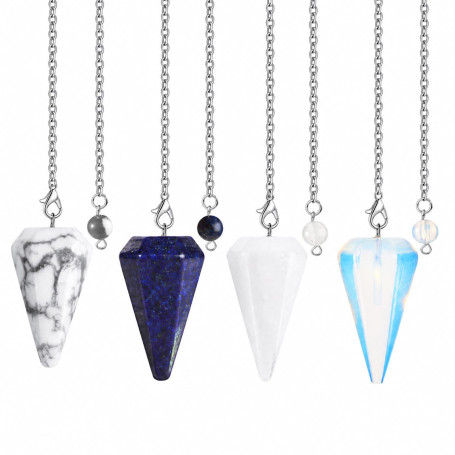 4Pcs Pendule Divinatoire de Radiesthésie Pendule Hexagonale en Cristal | Pendule D'améthyste en Cristal avec Chaîne Pendules en 