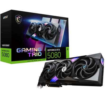 MSI Gaming RTX 5080 16G Gaming Trio OC Carte Graphique (16 Go GDDR7, 256 Bits, Extreme Clock TBD MHz, DisplayPort x 3 2.1a, HDMI