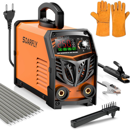SOARFLY Poste à souder à électrodes ARC 250 A avec indicateur LED, double tension 110 V/220 V IGBT Inverter Poste à souder porta