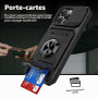 IMEIKONST Coque pour iPhone 16 Pro 6.1 Pouces avec Porte Carte Noir TCKB | Anneau Magnétique Béquille, Protection Caméra, Silico