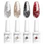Vishine Vernis Gels Semi-Permanents, Lot de 4 Couleurs Pailleté Or Argent Rouge Noir Collection Nail Art Vernis à Ongles UV LED