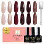 YSUVIN Vernis Semi Permanent, 6 Couleurs Rouge Foncé Pailleté Nude Marron Magnétique Automne Hiver Vernis Gel Soak Off UV LED Ve