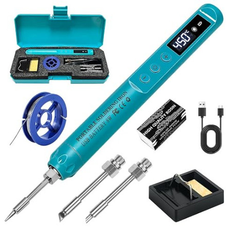 Kit de fer à souder sans fil à souder sans fil, rechargeable par USB, avec écran LCD, température réglable de 200 à 450 °C, fer