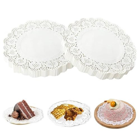 Lot de 200 pointes à gâteau de 11.4 cm en papier, Sets de table ronds en papier papier dentelle blanc rond, pour anniversaire, m