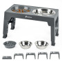 Gamelles Chiens Surélevées de 5 Hauteurs Ajustables, 2 Bols INOX, Gris | Gamelle Anti-glouton 0,8L, Bols Inox Durables, Amovible