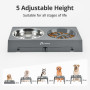 Gamelles Chiens Surélevées de 5 Hauteurs Ajustables, 2 Bols INOX, Gris | Gamelle Anti-glouton 0,8L, Bols Inox Durables, Amovible