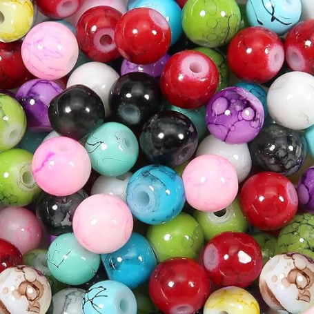 TOAOB 100pcs Perles de Verre Effet Marbre 6mm Rondes Couleur Mélangée | pour Fabrication de Bijoux DIY Bracelets Colliers Artisa