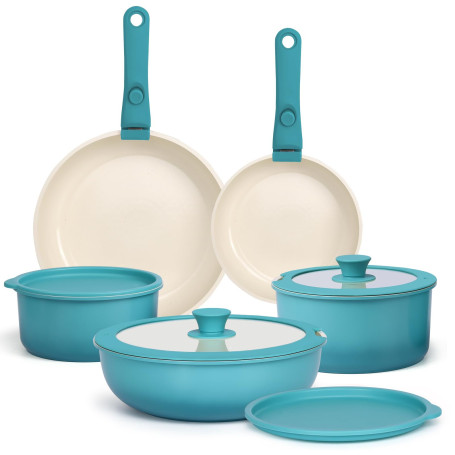GiPP 11 Pièces Set Poele et Casserole Induction Antiadhésive en Granit,Bleu | Batterie de Cuisine Tout Feux, Inclure Poêle/Casse