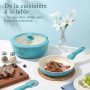 GiPP 11 Pièces Set Poele et Casserole Induction Antiadhésive en Granit,Bleu | Batterie de Cuisine Tout Feux, Inclure Poêle/Casse