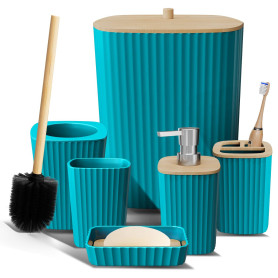 Clara Clark Ensemble d'accessoires de Salle de Bain 6 pièces avec Brosse WC, Poubelle et Distributeur de Savon Bleu Sarcelle
