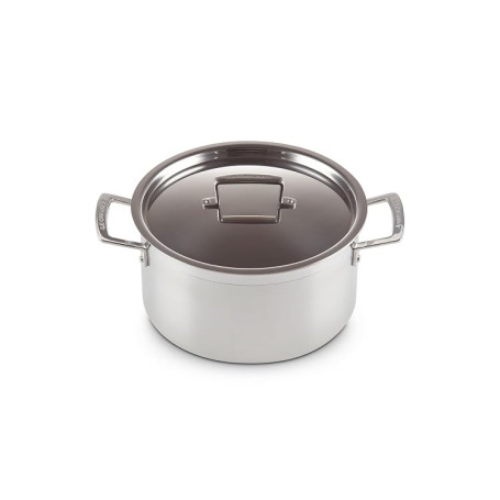 Le Creuset Faitout en Inox 3-ply Intégral avec Couvercle, 24 cm, Capacité 6 L, Argenté,96200624001000