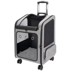 Extra Grand Sac à Dos de Transport pour Chat avec roulettes, jusqu'à 15 kg | Fenêtre acrylique transparente, poignée trolley amo