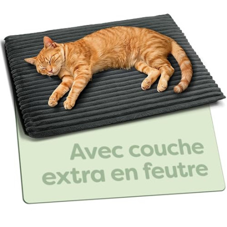 Knupis Tapis Auto-Chauffant Chat 60x45 cm Gris – Couchage Doux Anti Bruit | Renvoie la chaleur du corps sans électricité, housse
