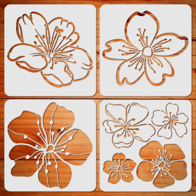 ORIGACH 4 pochoirs de Fleurs de Cerisier - 30 cm Grand Modèle de Dessin de Pochoir de Fleur pour la Peinture Sur Bois, Toile, Mu