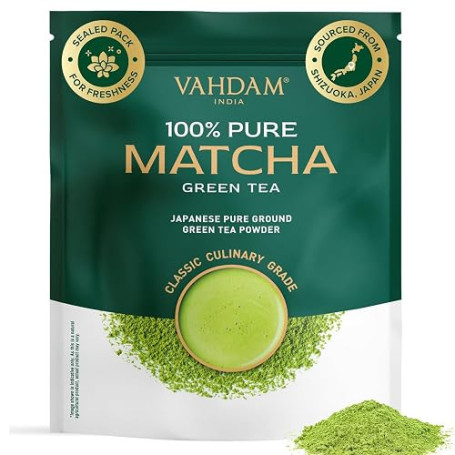VAHDAM Poudre De Matcha | 100 g, Thé Vert Japonais Culinaire | Authentique poudre de thé vert matcha du Japon, pour matcha latte
