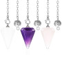 Qianyu Lot de 3 pendules en cristal améthyste quartz rose - Résine transparente - Pierres de guérison hexagonales naturelles - P