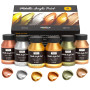 Nicpro Peintures Acryliques Métalliques 6 Couleur Métal X 120 ML, Brillantes Avec Séchage Rapide, Peinture Acrylique Brillante M