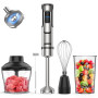 Ganiza Mixeur Plongeant 5-en-1, Mixeur Plongeur 1200W en Acier Inoxydable, Vitesse Réglable& Modes Turbo, avec Hachoir de 600ml,