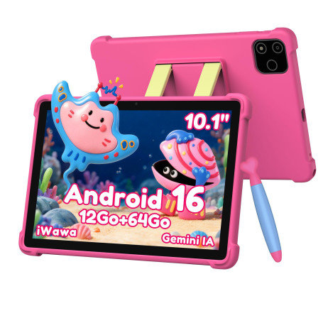 ALLDOCUBE Tablette Enfants 10 Pouces,Android 16,12Go+64Go,6000mAh,Rose | Contrôle Parental,YouTube Kids,Kids Space,Widevine L1,G