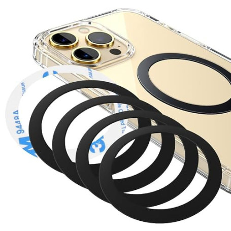 ABOHU Lot de 6 Plaque Metallique Minces Telephone avec Adhésif pour Support Téléphone Voiture Magnétique Aimant, Anneau Noir