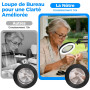Loupe avec éclairage Et Support, Loupe LED 10x avec Pince, Loupe de Table, 3 Modes de Couleur Et Intensité Lumineuse Réglable, I