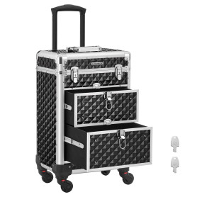 SONGMICS Valise de Maquillage, avec 2 Tiroirs, 34 x 24 x 56 cm | Mallette Cosmétique, Grand, Roulette Pivotante à 360°, Voyage, 