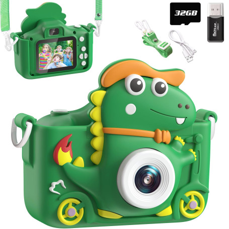 Appareil Photo Enfant Dinosaure, 2" 1080P Appareil Photo Numérique, HD Selfie Apareille Photo 32G, Eouet Enfant Et Cadeau Fille 