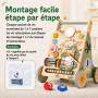 Chariot de Marche Bois pour Bébé, Centre d'Activités Multiples Montessori | Trotteur Bébé Hauteur et Vitesse Réglables, pour Fil