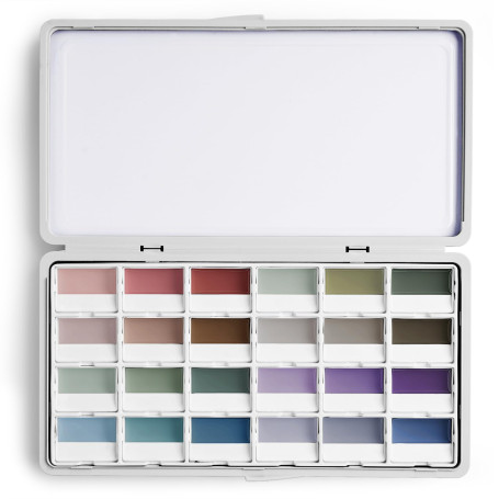 Peinture Aquarelle Opaque - Set de 24 Aquarelles Semi-humides avec Palette de Mélange | Faible Saturation, Couleurs Mates et Hau