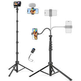 JOILCAN Haut 200cm Trepied Smartphone avec Col de Cygne 25cm/Télécommande | Flexibles Trépied Téléphone, Perche a Selfie Trépied