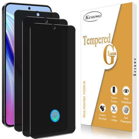 Kesuwe [3 Pièces] Verre Trempé Anti-Espion pour Samsung Galaxy S24 Plus, Compatible Empreinte Digitale ID, Anti-Spy Film Protect