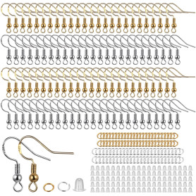 300 Pcs Attache Boucles d'Oreilles, Fermoir Boucles d'Oreilles, Crochets et Anneaux Ouverts en Or Argent Sterling 925,Kit Fabric