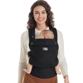 Momcozy Porte Bebe Ergonomique 100% Coton, Noir, 3–24 Mois, 3,2–20 kg | Porte-bébé physiologique, position M, tour de taille rég
