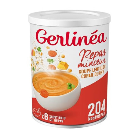 GERLINÉA Soupe Lentilles Corail Curry – Substitut de Repas Minceur Riche en Protéines – Faible en Graisses Saturées – 8 Repas –